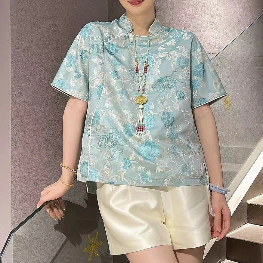 【十七定制时尚女士高定显瘦半袖圆领衬衫1528