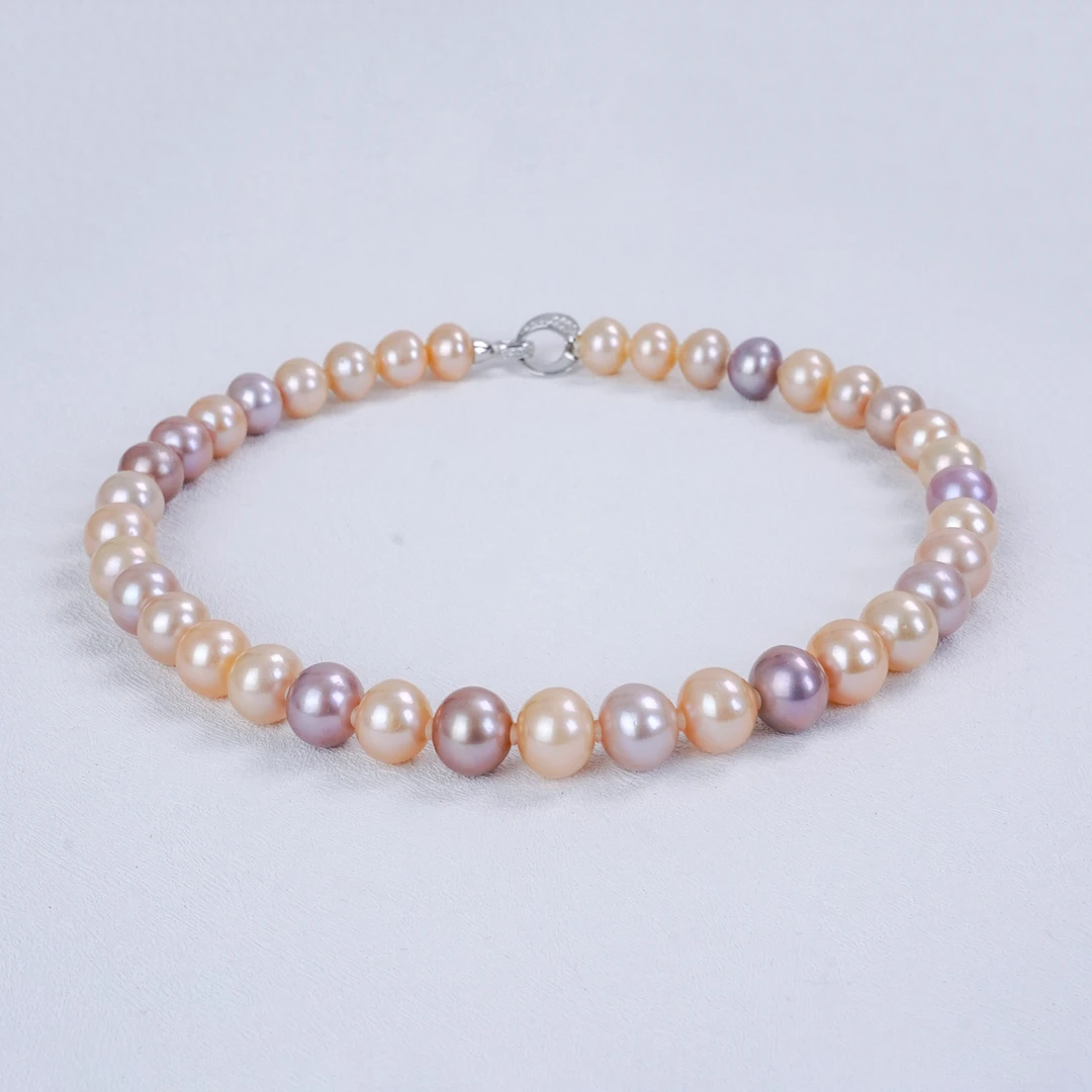 11-13mm果糖YG47-45 S925银淡水珍珠项链糖果色渐变混彩