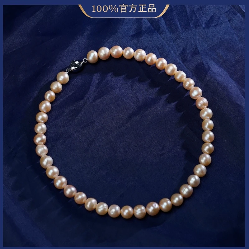 10-11mm静沁A048大 无核S925银天然淡水珍珠项链香槟色强光时尚