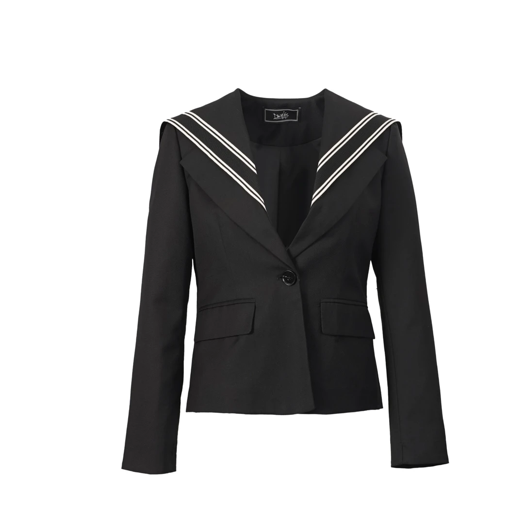 DNCY海军领修身短外套黑色西服长袖短款时尚休闲DA41206155