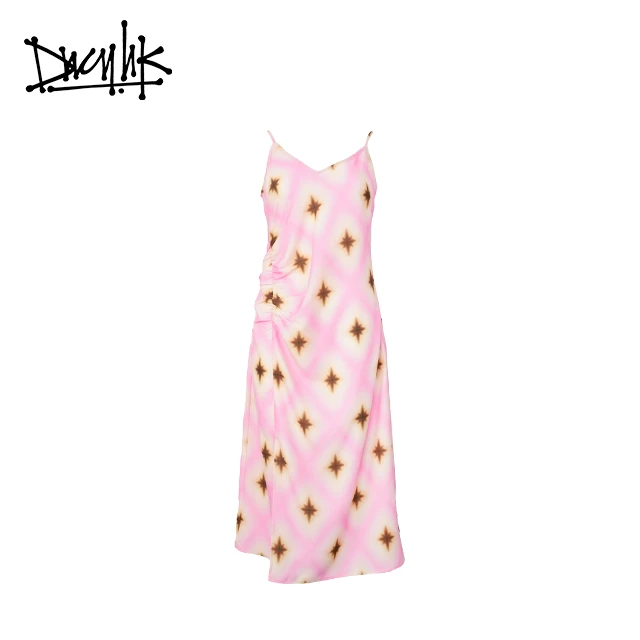 DNCY几何印花吊带裙气质新款夏季显瘦修身碎花法式长裙DA32130018