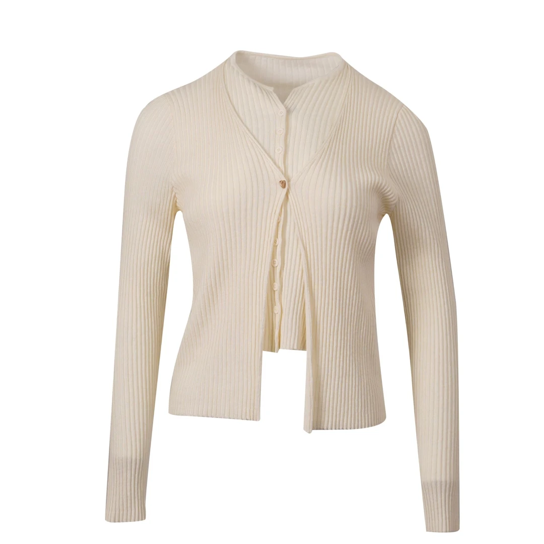 DNCY24春假两件针织衫长袖白色短款时尚打底不规则修身DA41204091