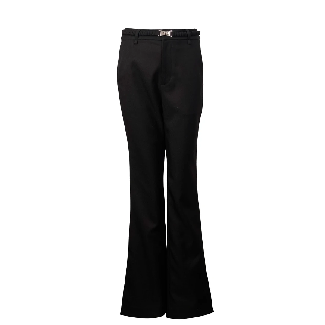 DNCY金属扣喇叭裤高腰直筒时尚休闲百搭女士黑色修身DA41120188