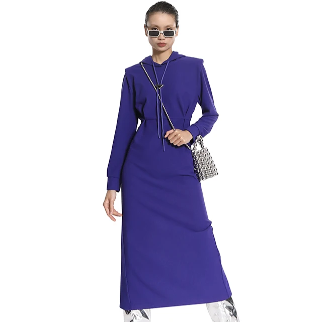 DNCY造型肩连衣裙长袖日常长款休闲时尚气质DA33430175