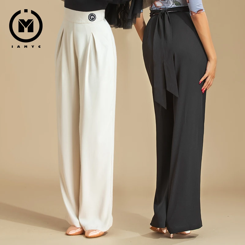 IAMYC摩登舞裤女款高腰拉丁舞绑带裤子交谊舞阔腿裤练功服 B20009