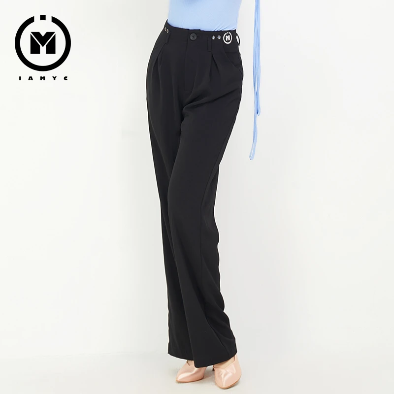 IAMYC 摩登舞服时尚休闲直筒百搭阔腿宽松黑色女成人裤子B20020