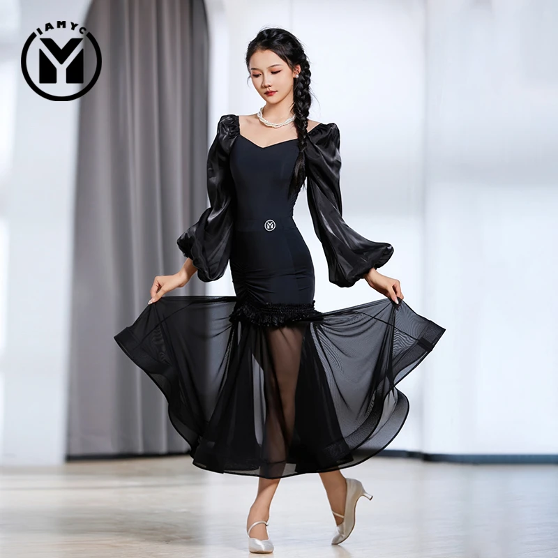 IAMYC&HCdance 摩登舞新款女成人上下分体黑色套装B10118+B20084