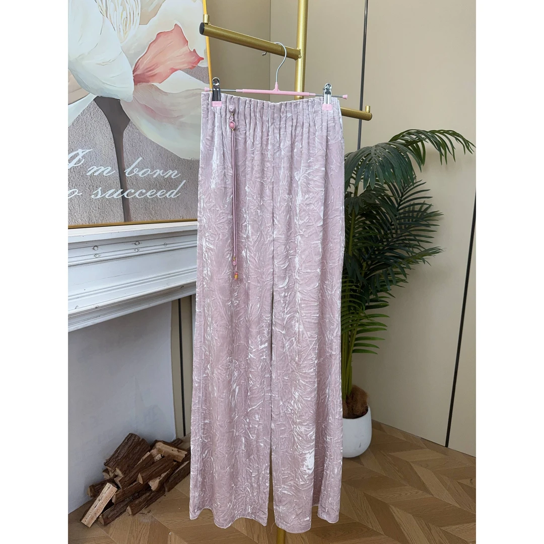 【贵妇裤】早秋新中式老钱风重工丝绒裤，长裤2024B8880-越越