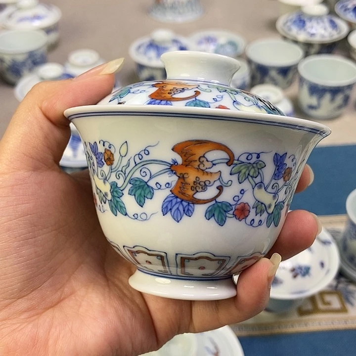 青花斗彩葫芦盖碗