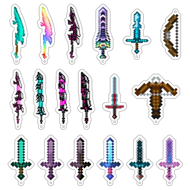 我的世界mc不死图腾小挂件全套战神之刃附魔钻石剑武器书包钥匙扣