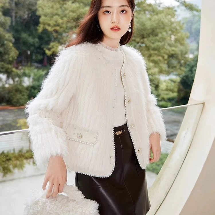 【品牌折扣】W834012短外套 香影时尚法式小香风毛绒外套女短款2