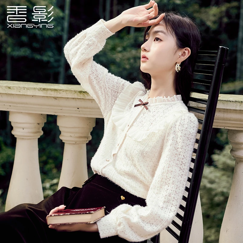 【金拐子专属】C834114衬衫 香立领蕾丝衬衫女长袖2023秋冬季新