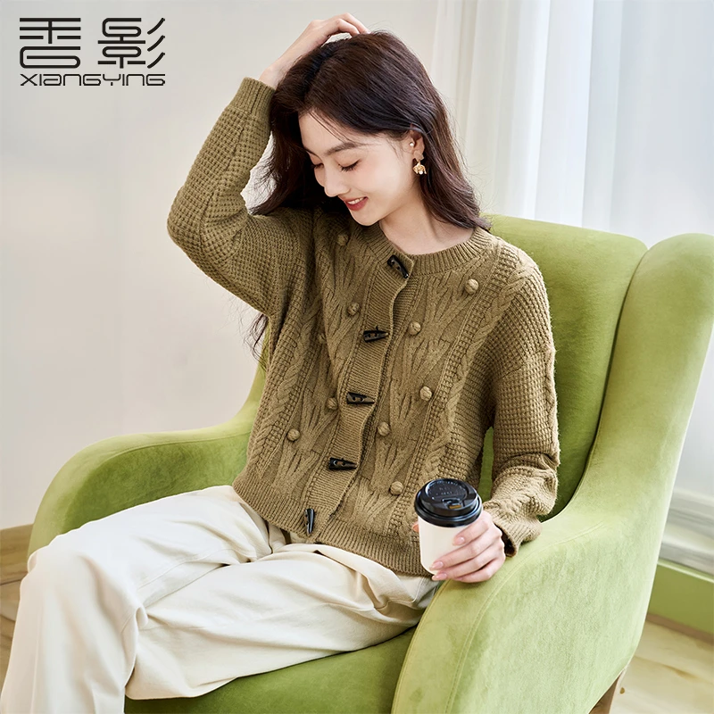 【赵老板专属】Z834131毛针织衫 香影牛角扣针织开衫女2023冬季新