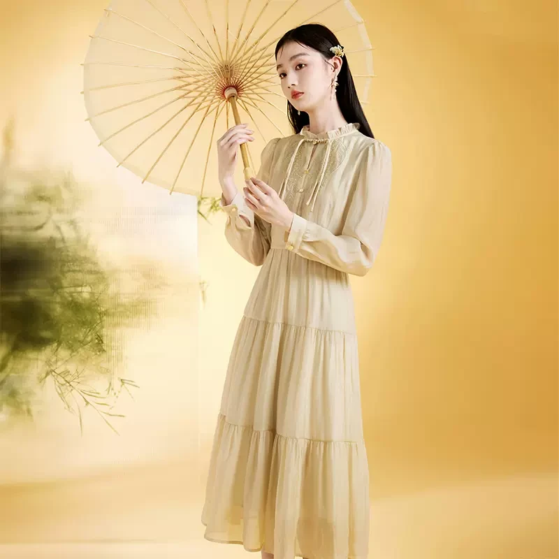 【阿黎家】Q833309连衣裙 香影新中式国风连衣裙女长袖新款裙子