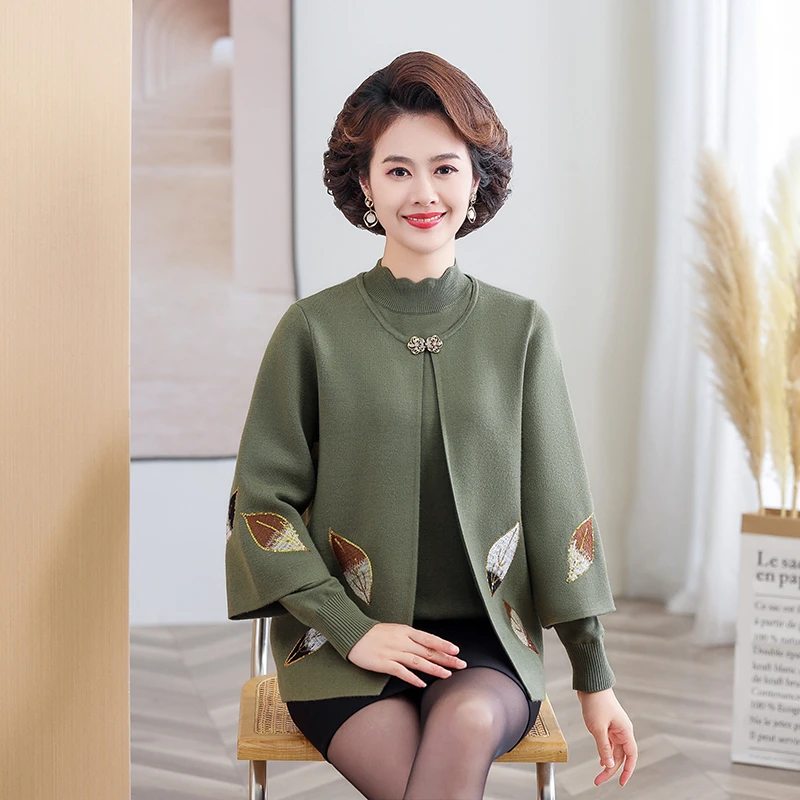 两件套【金叶】妈妈装秋冬新款外套 中老年人衣服奶奶装时髦洋气
