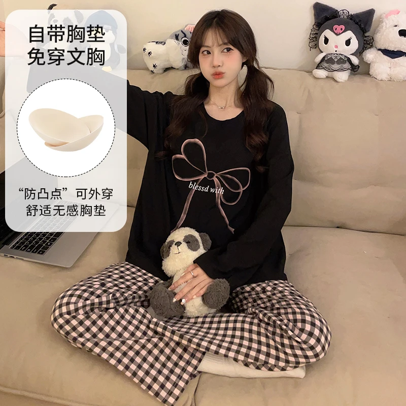 秋冬季2025新款睡衣女带胸垫云朵棉长袖甜美公主风家居服两件套装