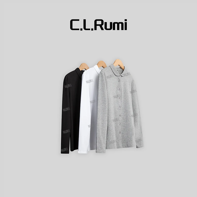 i半圆微甜弹力针织打底衬衣长袖纯色休闲职场衬衫2610sy