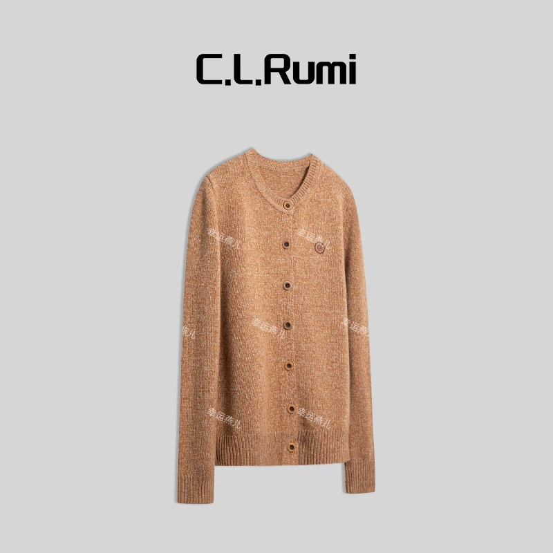 【Rumi女装】“巴曼香颂” 加厚夹花针织羊毛开衫圆领外套6169ks