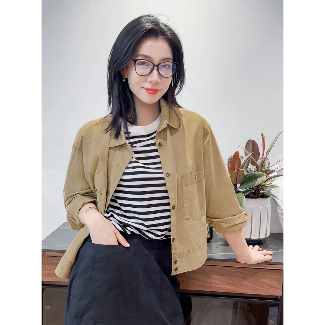 【燕子福利】 “封面”  短款纯色宽松夏季棉衬衣长袖外套推荐3326cs