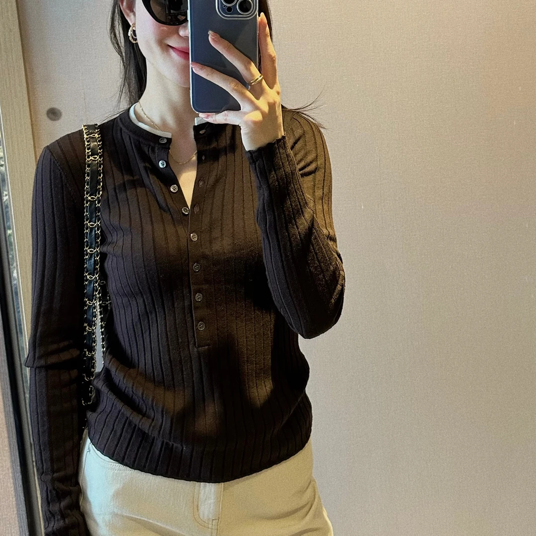 【燕子优选】序章 显瘦百搭修身拼色羊毛针织开衫上衣4830ks