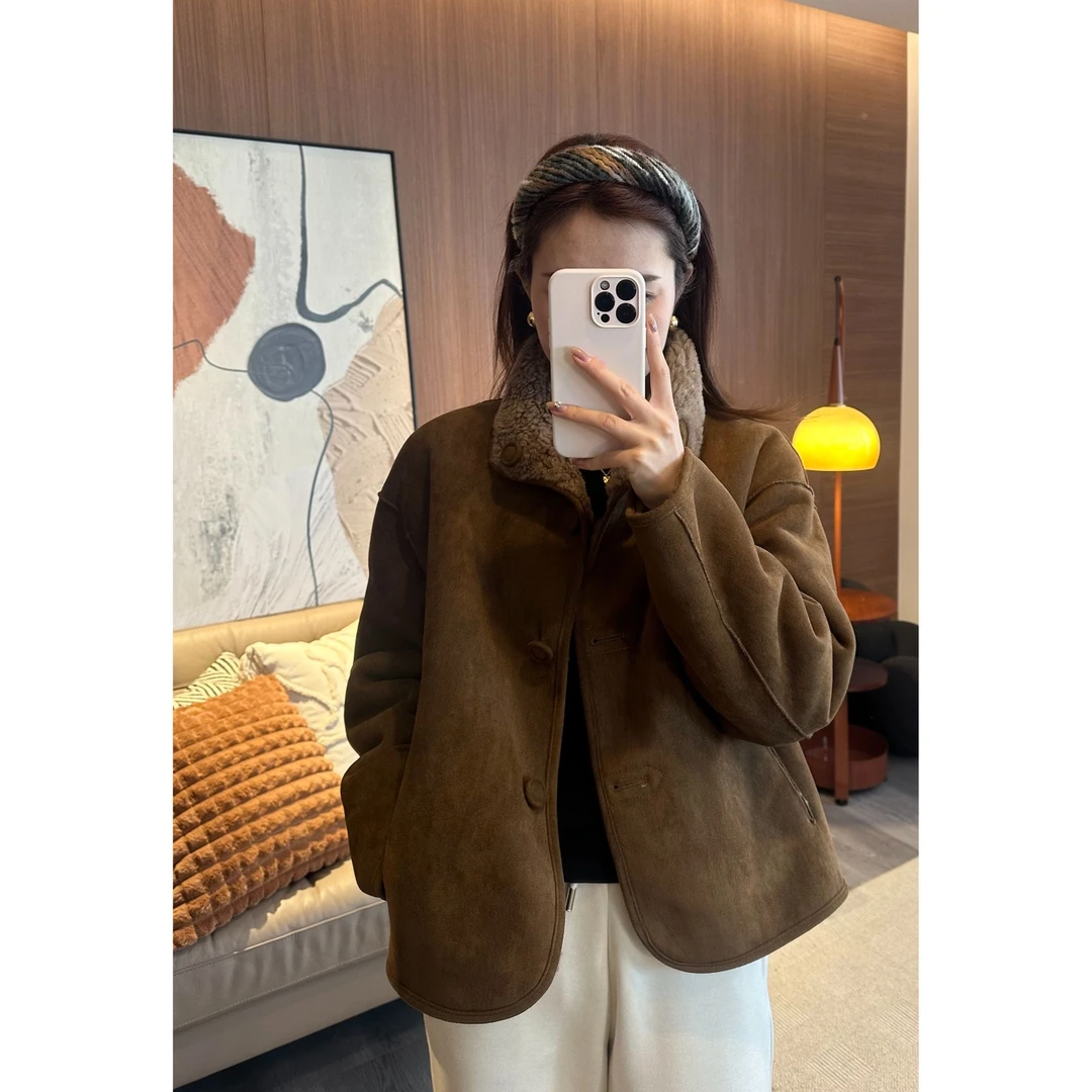 【Rumi女装】“冬至”加厚双面穿复古宽松羊毛外套6375wt