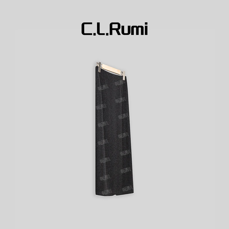 【rumi小店】法式半裙 时尚休闲百搭灰色羊毛修身松紧半裙4734bq