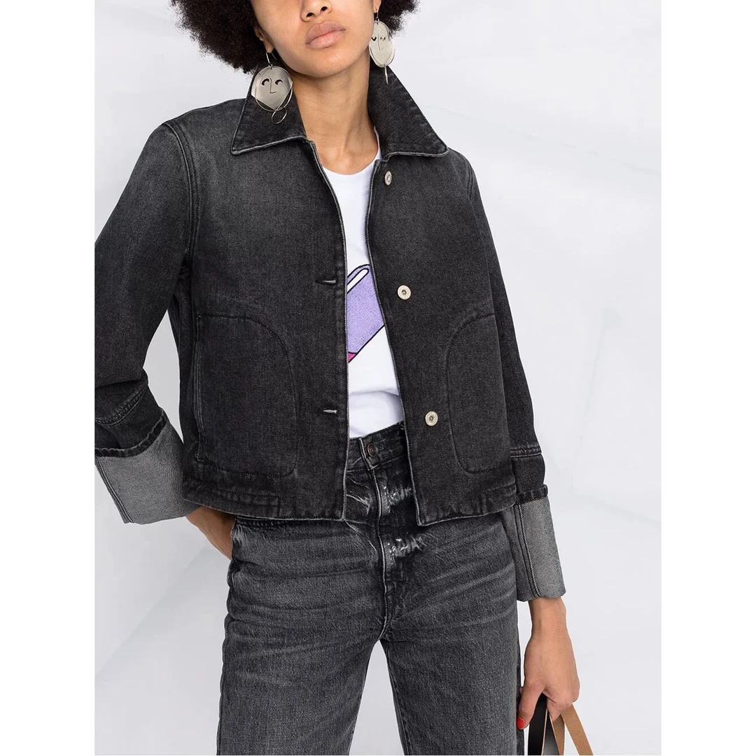 【Rumi时装】烟墨灰 时尚休闲翻领百搭复古水牛仔外套女士4462wt