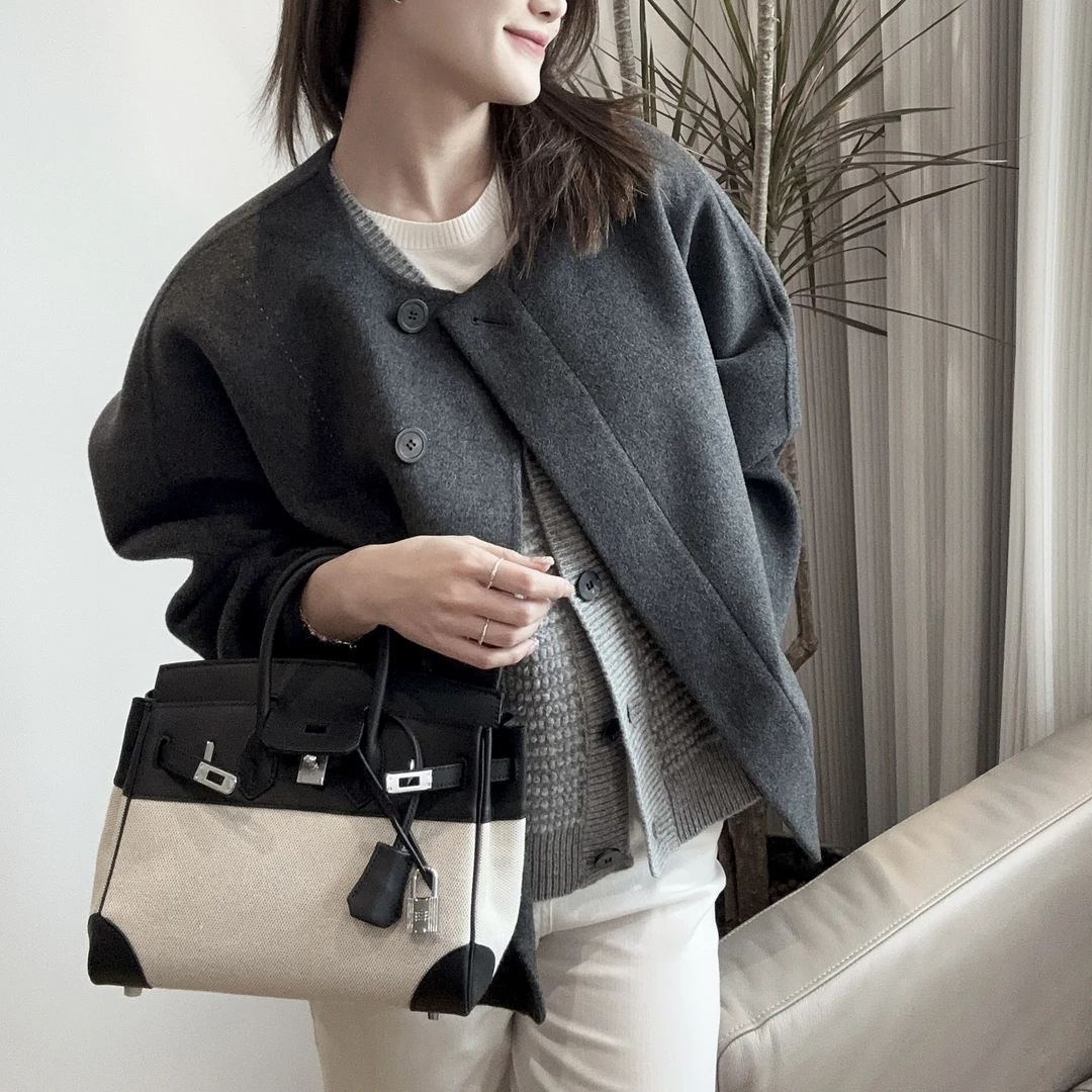 【Rumi女装】轮廓灰轻奢时尚百搭羊绒羊毛毛呢大衣4495wt