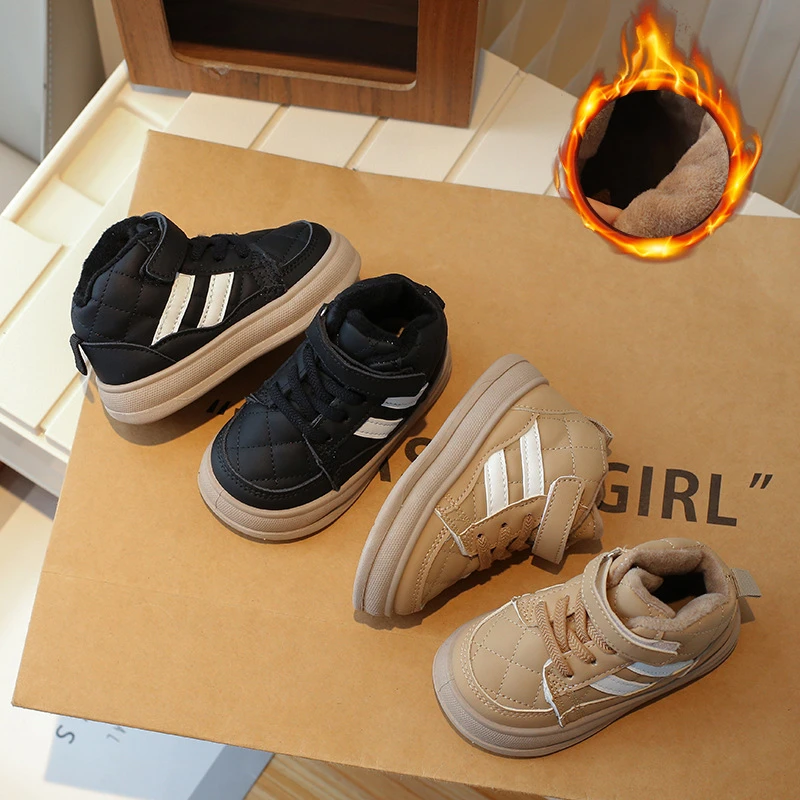 2023秋冬季新款儿童二棉鞋男女童加绒运动休闲鞋韩版宝宝保暖板鞋