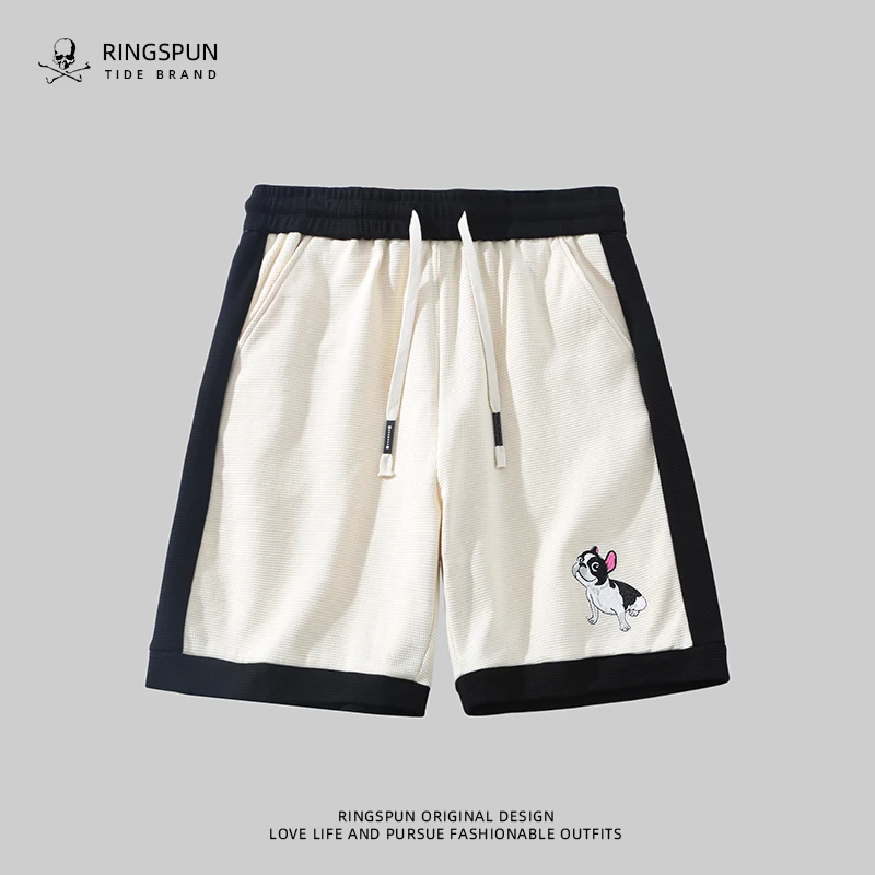 【法斗短裤】重工刺绣华夫格短裤男大裤衩夏季休闲五分裤情侣款中裤