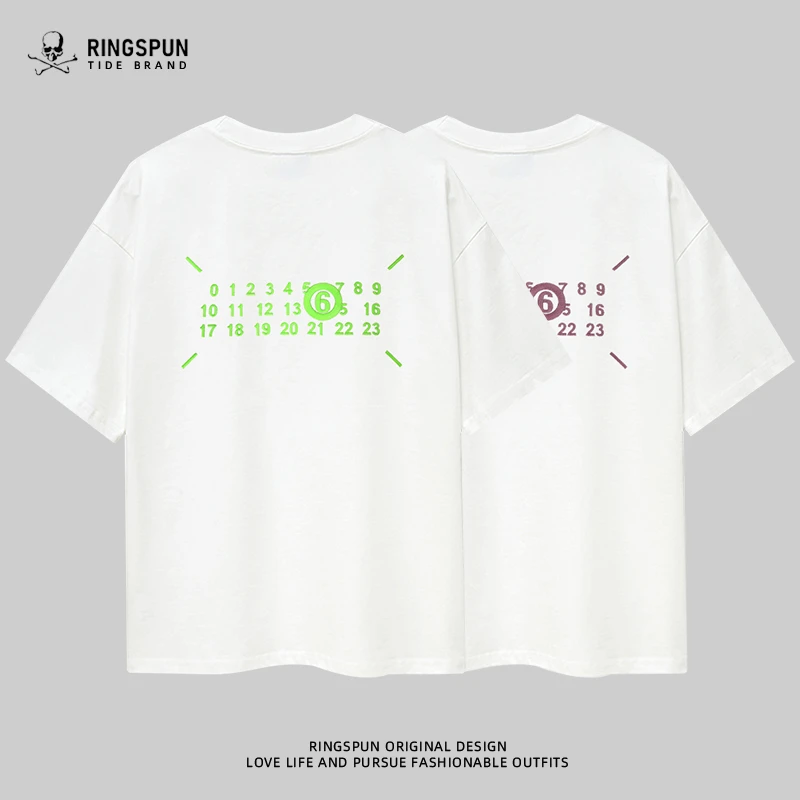 【变色数字短袖】短袖男t恤夏季新款潮牌纯棉刺绣变色半袖体恤衫男