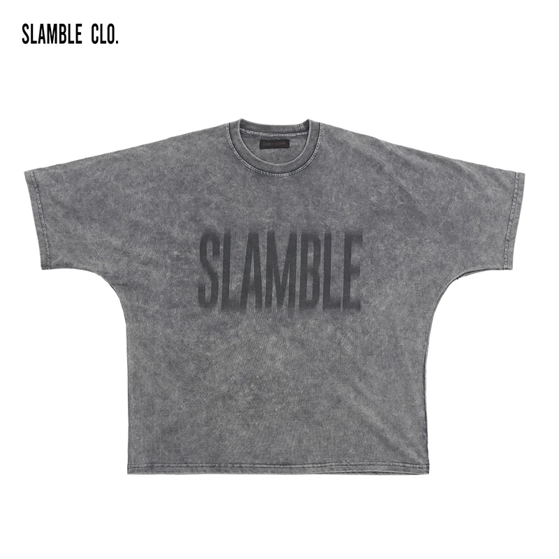 SLAMBLE CLO.夏季新设计款重磅做旧水洗短袖t恤男女半袖美式潮流