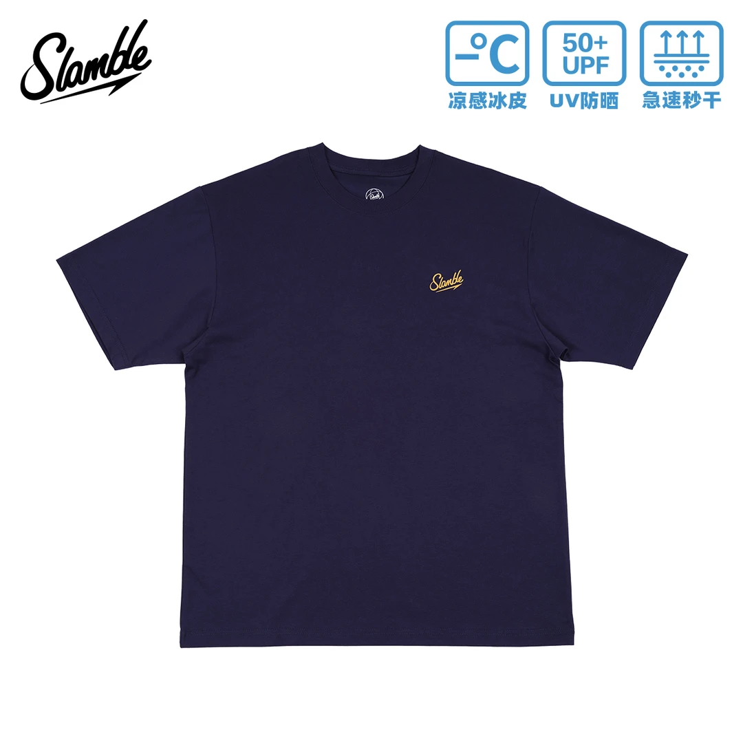 SLAMBLE夏季速干凉感抗UV抗皱清爽圆领速干索罗娜冰凉感T恤短袖纯