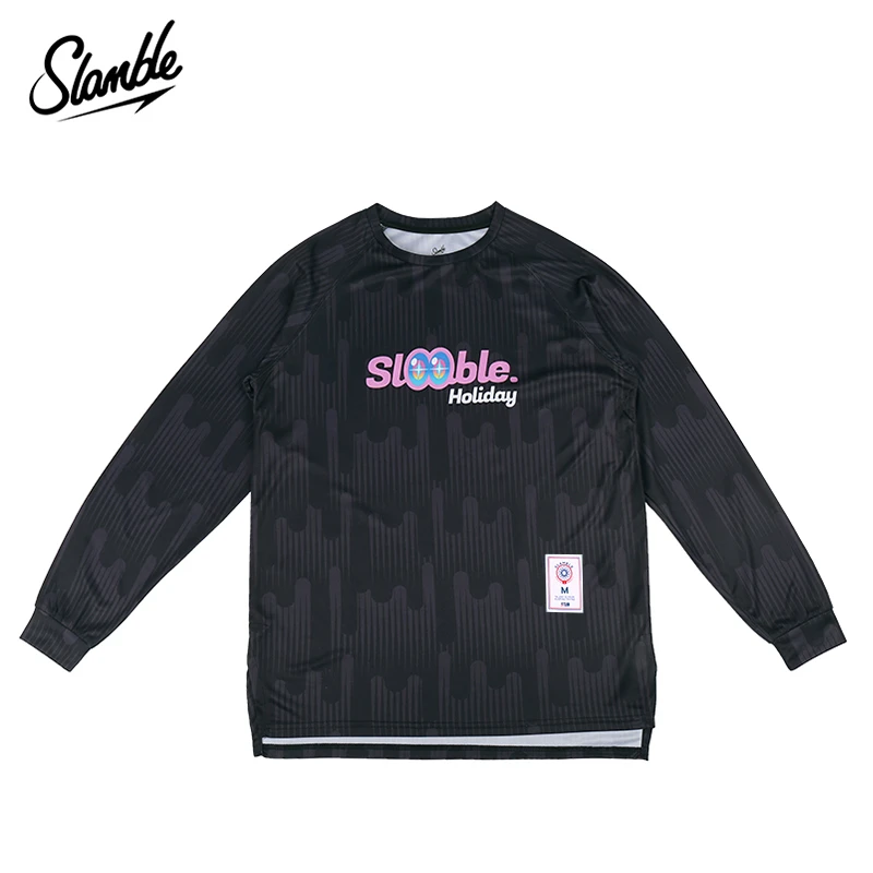 SLAMBLE春季新款趣味印花运动长袖T恤男速干透气圆领投篮服健身潮