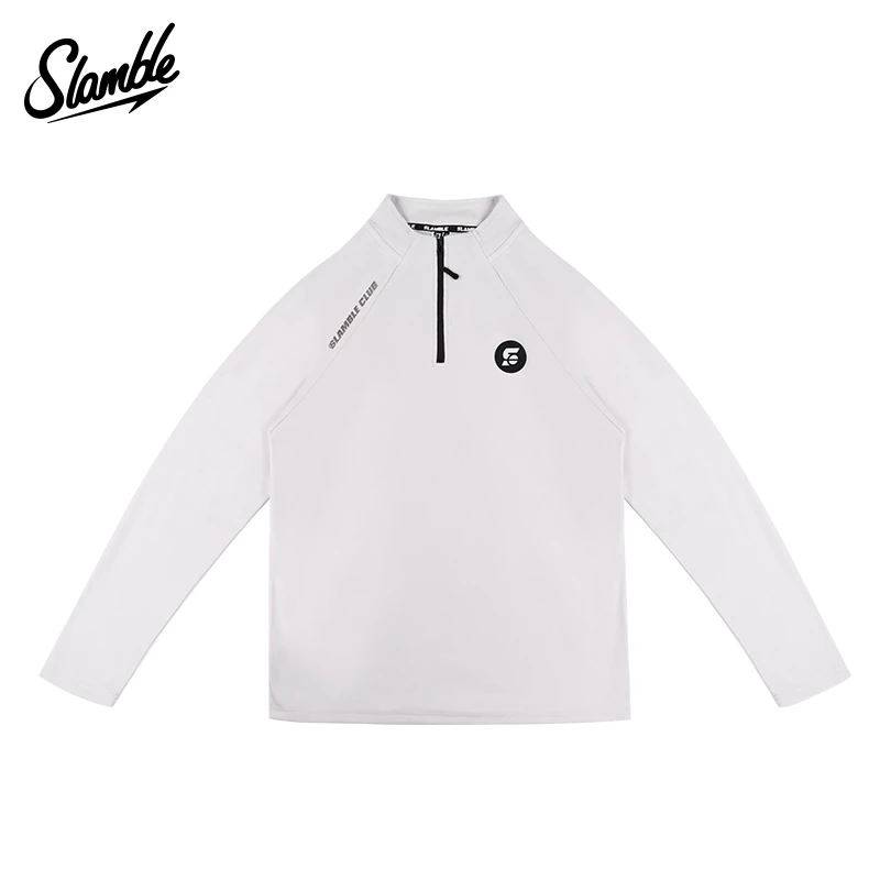 SLAMBLE冬季新款重磅双面德绒半拉链长袖T恤男打底衫立领运动休闲