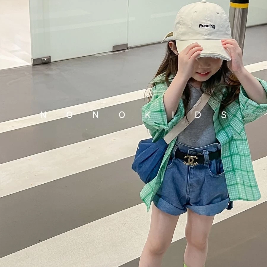 夏季男女童2023新款慵懒风童装显白宽松格子衬衫儿童百搭休闲上衣