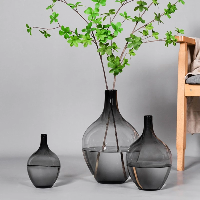 大肚玻璃花瓶日本吊钟马醉木透明落地摆件客厅小口轻奢北欧大肚瓶