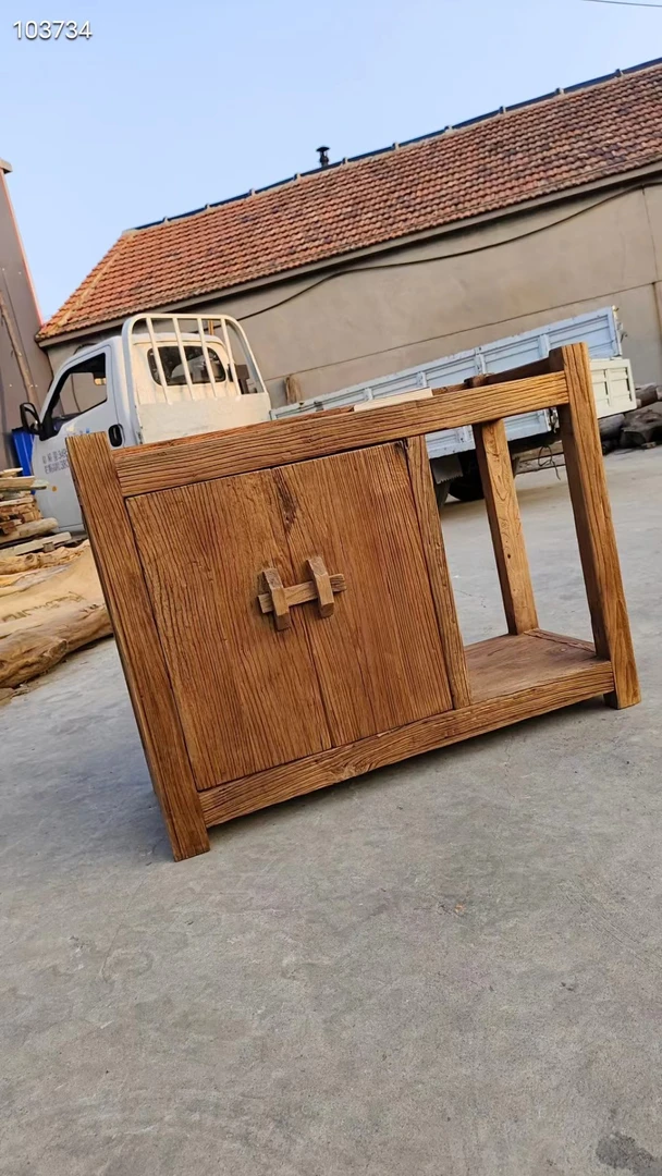 精品风化老榆木茶水柜，纹理清晰漂亮，是茶室必备95x40x70Cm。