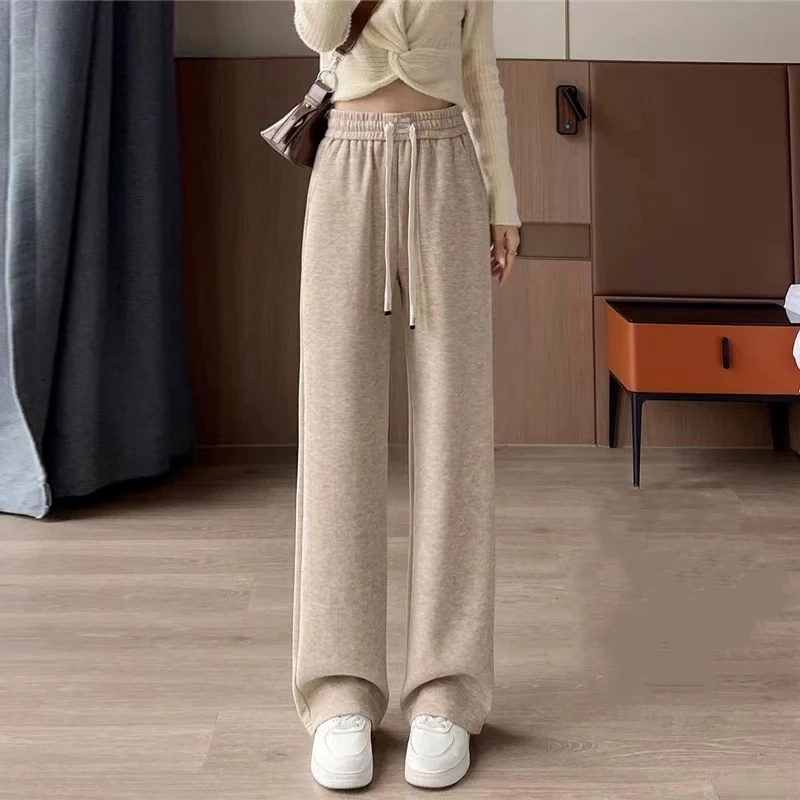 【南城：女裤】秋冬季加绒直筒垂感加绒休闲高腰阔腿裤