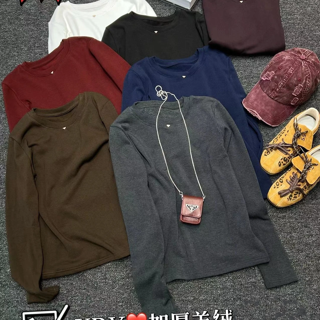 欧货高级感面膜亲肤长袖T恤女褶皱收腰设计感上衣2024秋冬