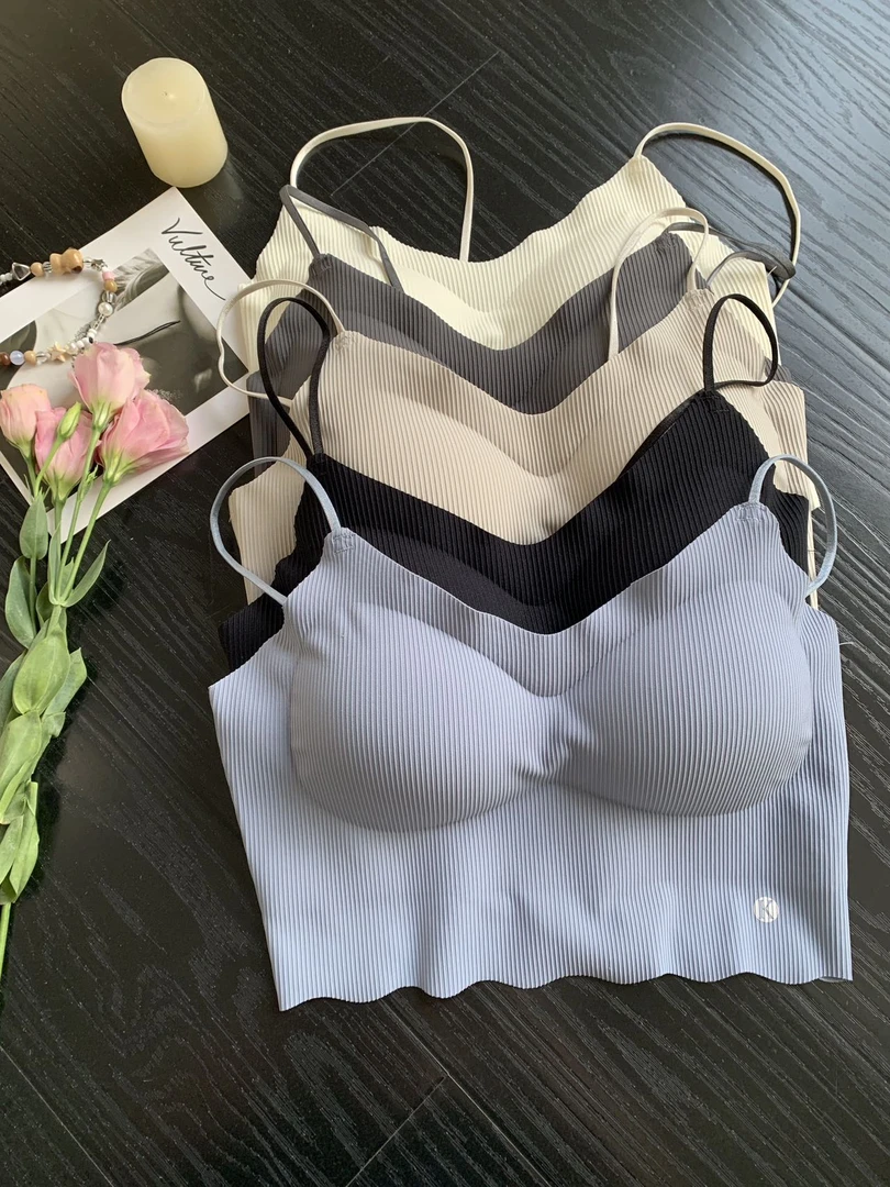 夏季新款冰丝交叉美背吊带背心女内搭带胸垫打底内衣外穿抹胸裹胸