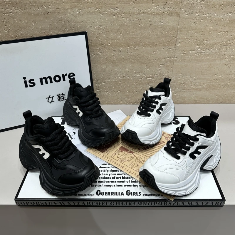 真皮加绒欧洲站厚底增高老爹鞋女2024年秋冬新款系带休闲运动鞋潮