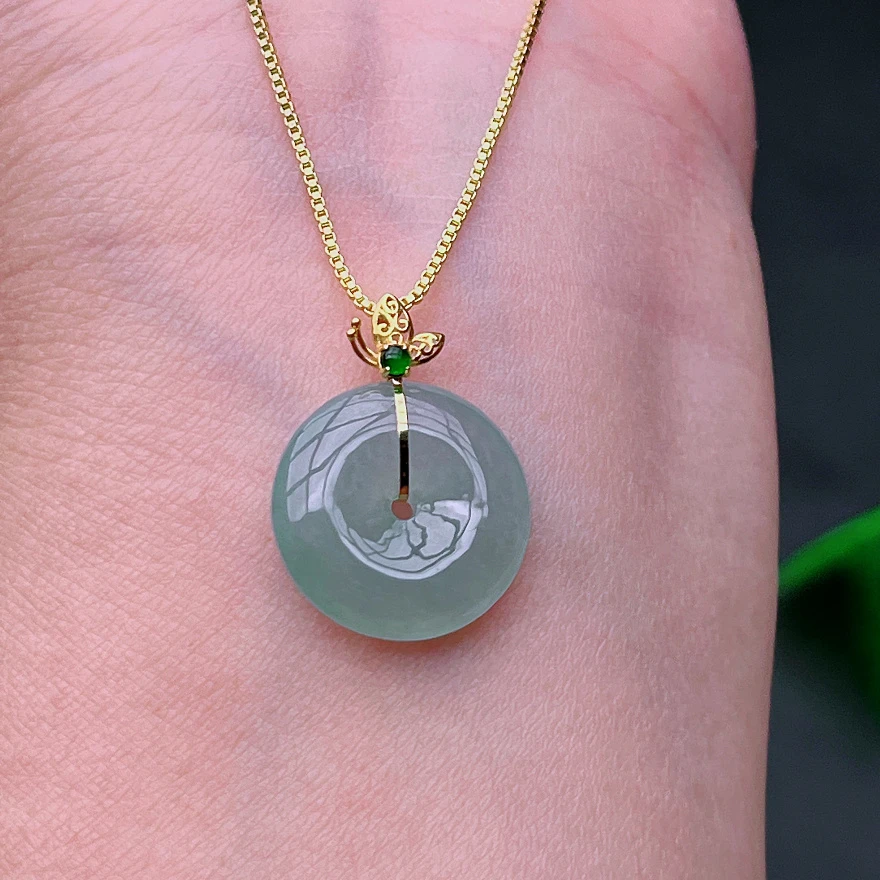 天然A货翡翠平安扣女士吊坠气质时尚镶嵌