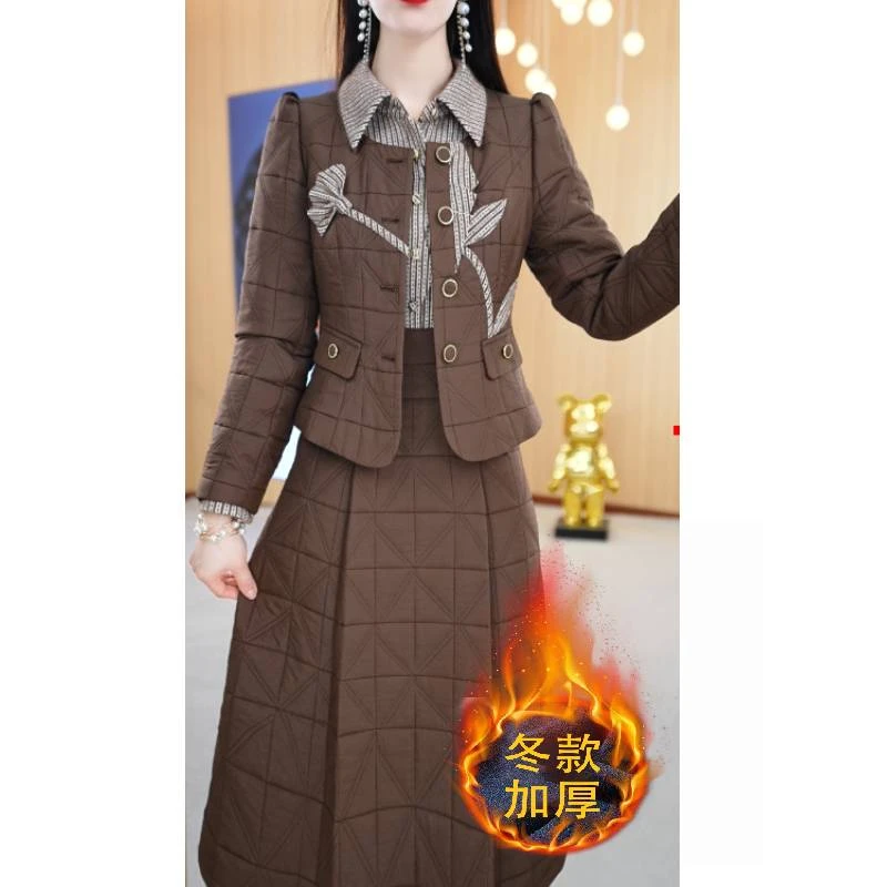 【两件套 】冬季优雅气质通勤显瘦修身套装两件套裙子M-4XL