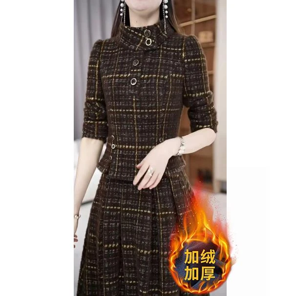 【上下两件套】秋冬新款洋气时髦显瘦中长款连衣裙M-4XL