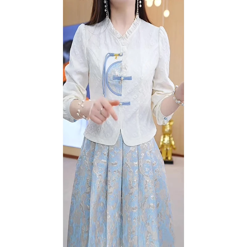 OS-24A66两件套上衣+半身裙显白收腰木耳领女装套装裙M-5XL