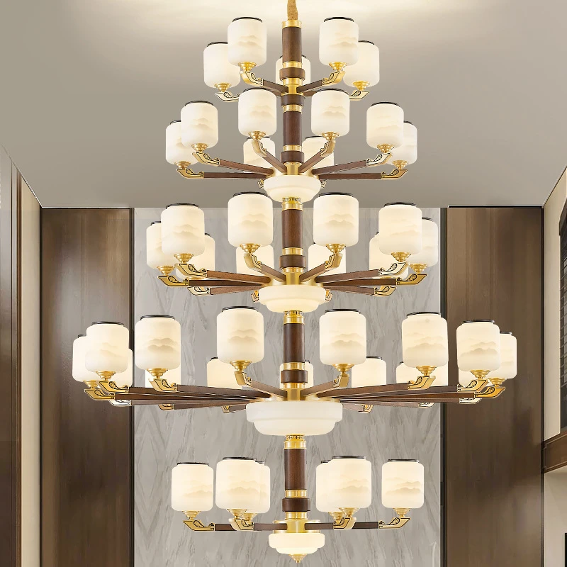 新中式实木客厅吊灯全铜现代中式大厅主灯高档大气别墅餐厅灯新款