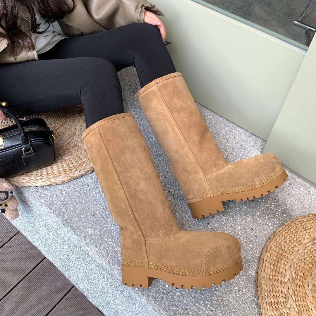 长筒雪地靴女2025冬季新款加绒加厚中高筒棉鞋厚底不过膝大头长靴