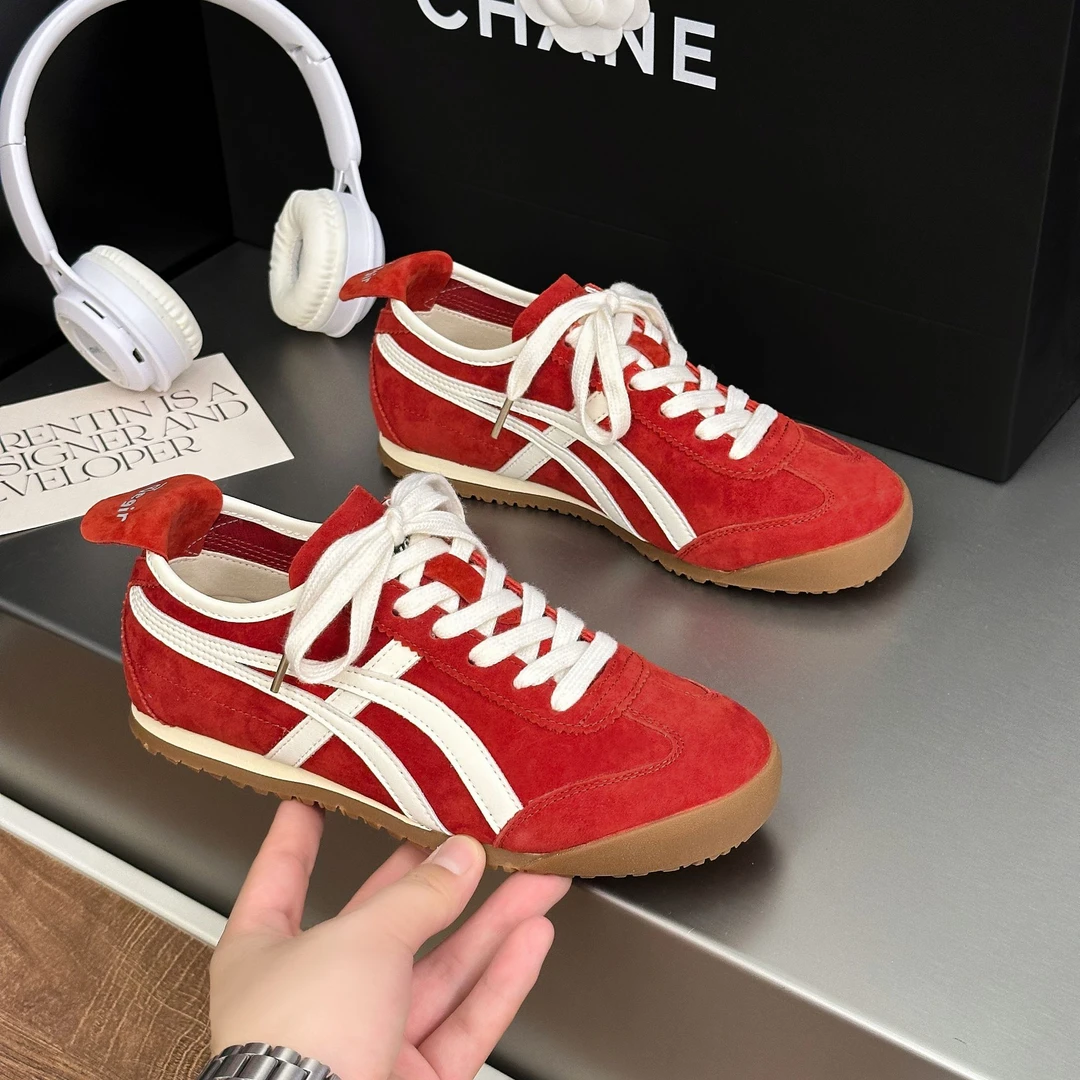 真皮复古红色德训鞋女款2025春夏新款软底运动休闲板鞋平底阿甘鞋