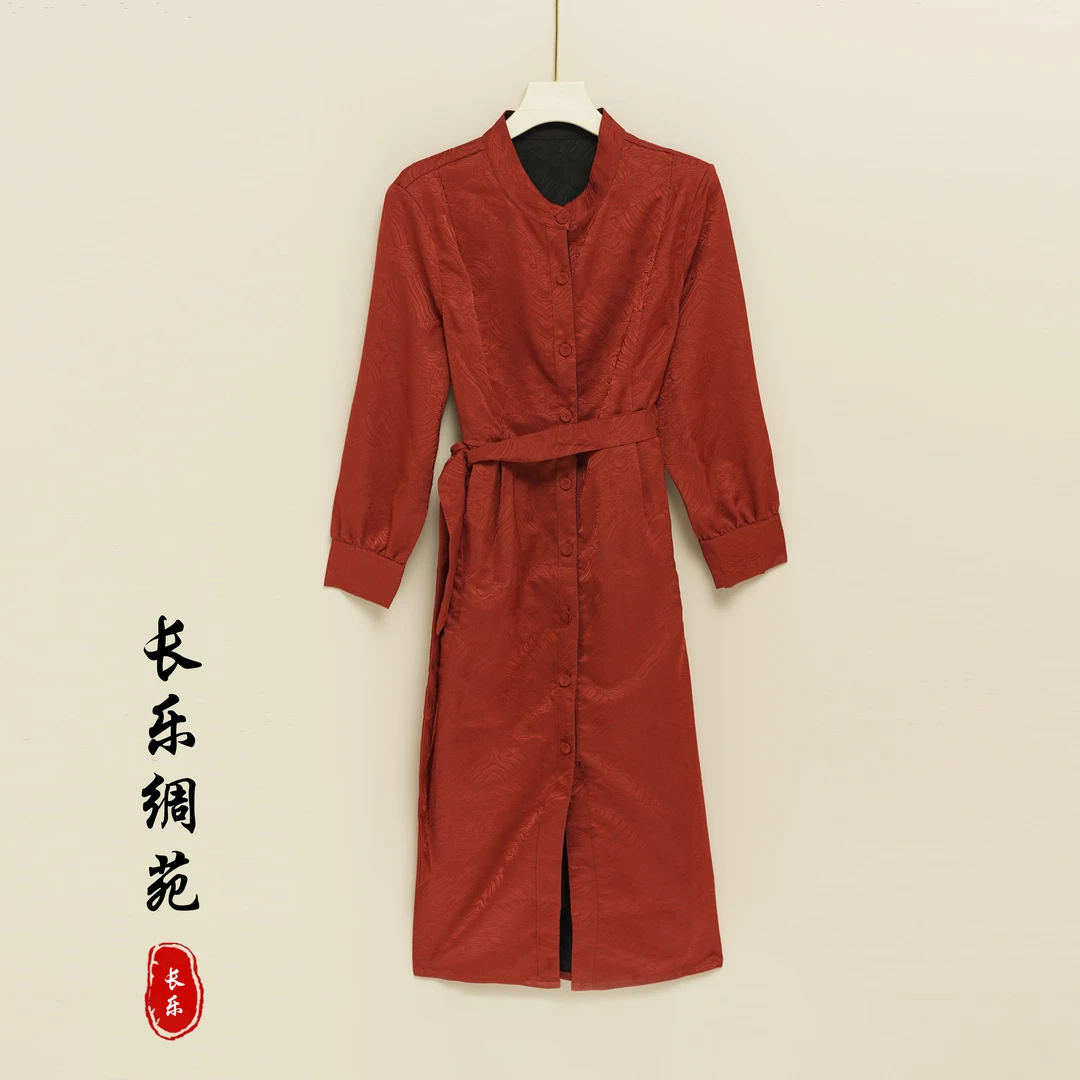 A【长乐绸苑】新中式国风双面双穿松紧腰提花连衣裙（T101）